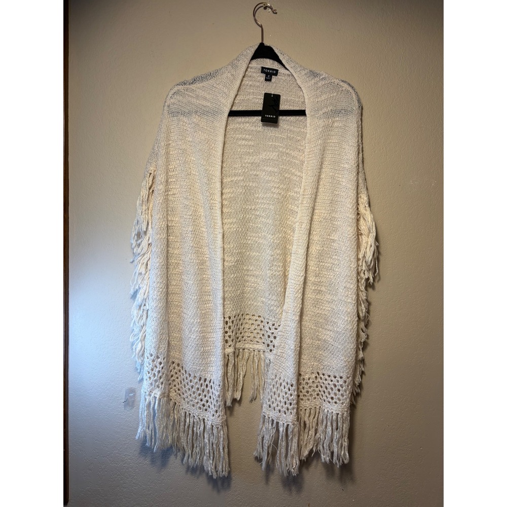 Torrid‎ Natural Cream Fringe Open Front Cardigan Boho Knit Sweater plus size 2
